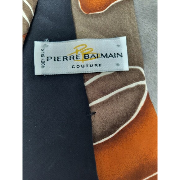 Vintage Pierre Balmain Couture Silk Tie Orange Black Abstract Design Necktie 54" - Picture 4 of 7